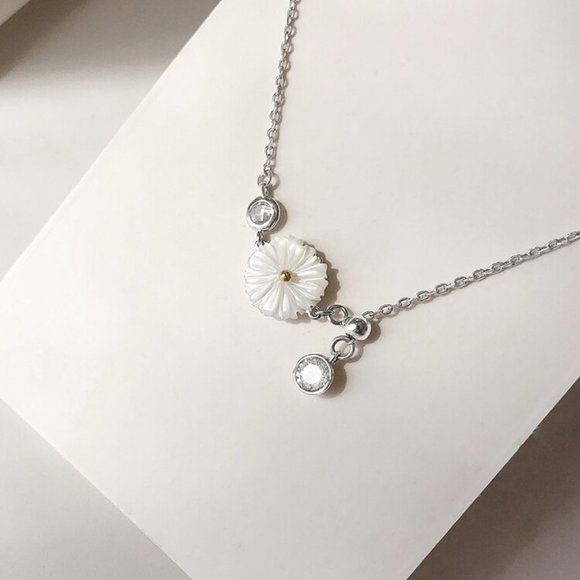 NEW 925 Sterling Silver Shell Diamond Daisy Anklet - Picture 4 of 9